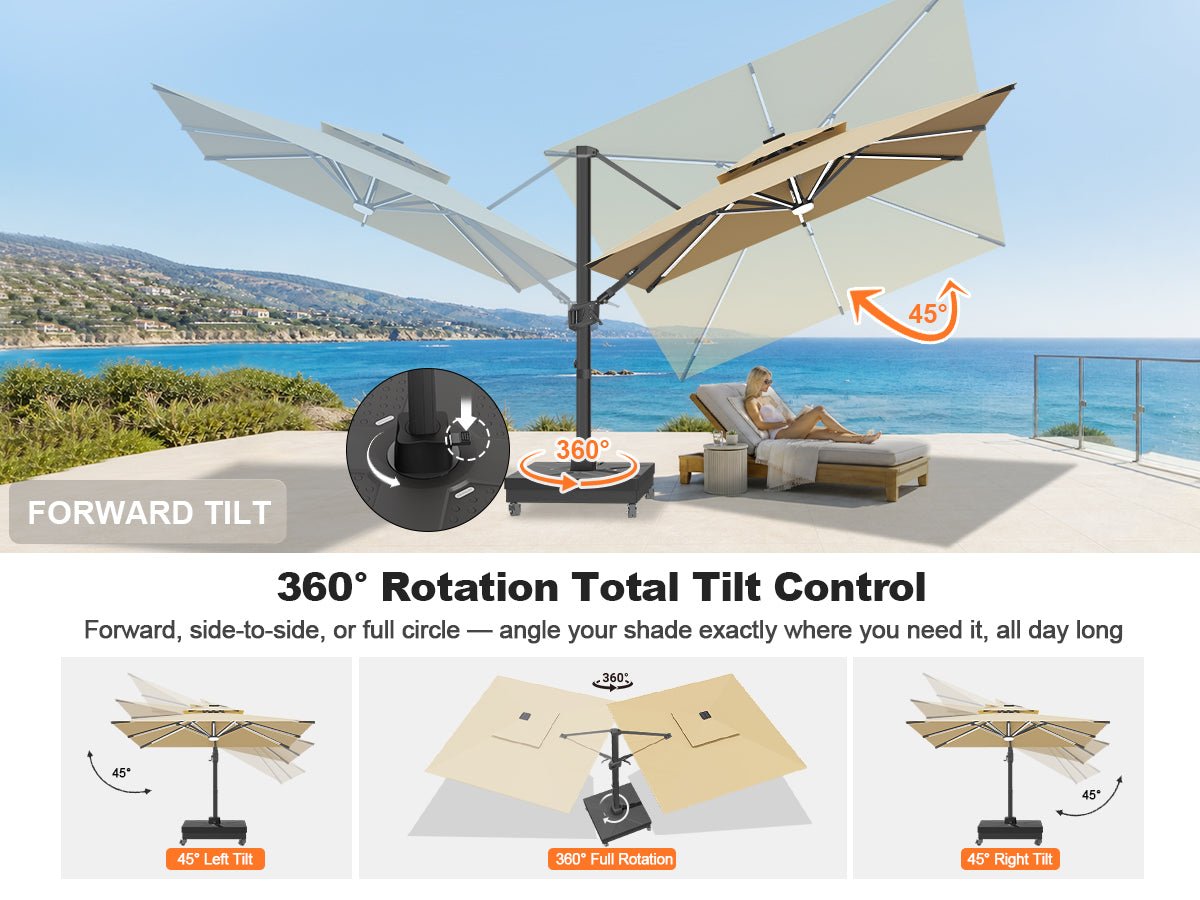 Patioslife Signature Series Rotating Cantilever Patio Umbrella with Adjustable Tilt for Garden & Poolside