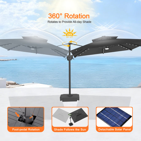 Patioslife Aegis Pro Cantilever Umbrella with Built-In LED Lights and Reinforced Aluminum Ribs and Pole for Patios & Gardens