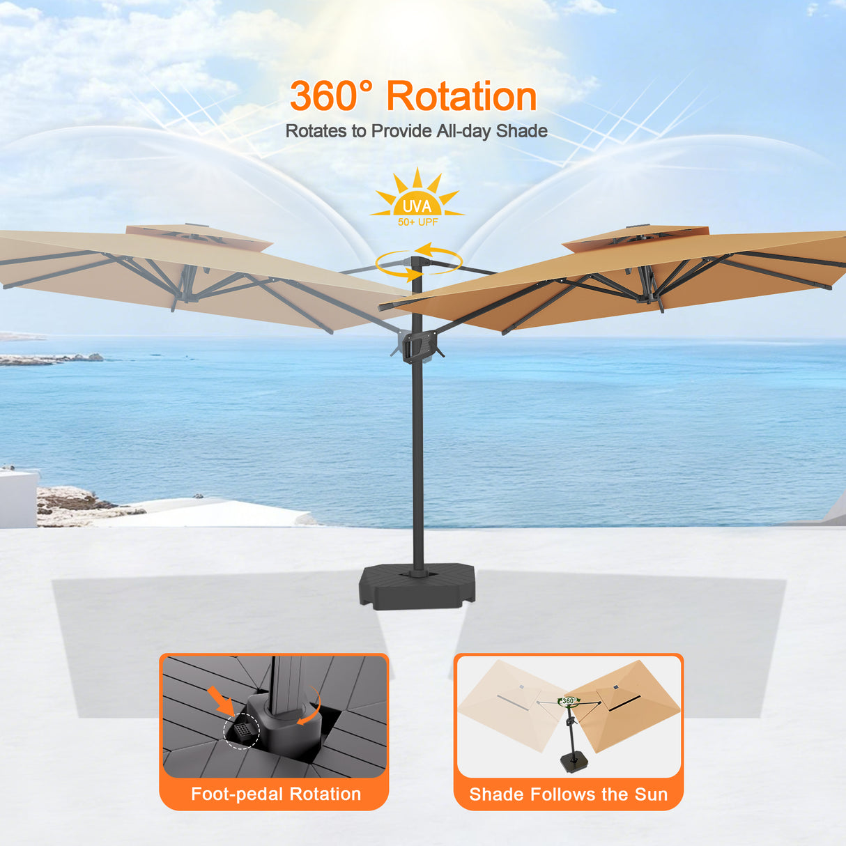 Patioslife Aegis Pro™ Cantilever Umbrella with Cross Metal Base, Reinforced & Powder-Coated Aluminium Ribs and Pole, Ideal for Garden & Patio