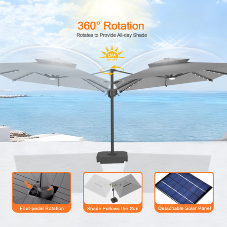 Patioslife Aegis Pro Cantilever Umbrella with Built-In LED Lights and Reinforced Aluminum Ribs and Pole for Patios & Gardens