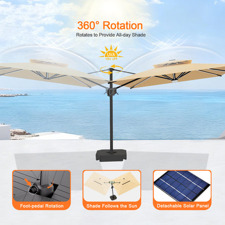 Patioslife Aegis Premium Cantilever Umbrella with Built-In LED Strip Lights and Reinforced Aluminum Ribs & Pole for Patios & Gardens