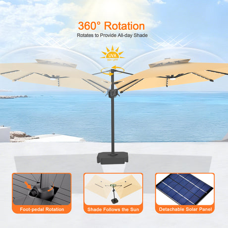 Patioslife Aegis Pro Cantilever Umbrella with Built-In LED Lights and Reinforced Aluminum Ribs and Pole for Patios & Gardens