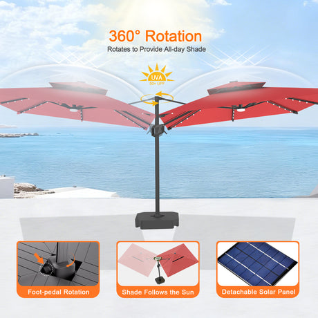 Patioslife Aegis Pro Cantilever Umbrella with Built-In LED Lights and Reinforced Aluminum Ribs and Pole for Patios & Gardens