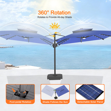 Patioslife Aegis Pro Cantilever Umbrella with Built-In LED Lights and Reinforced Aluminum Ribs and Pole for Patios & Gardens