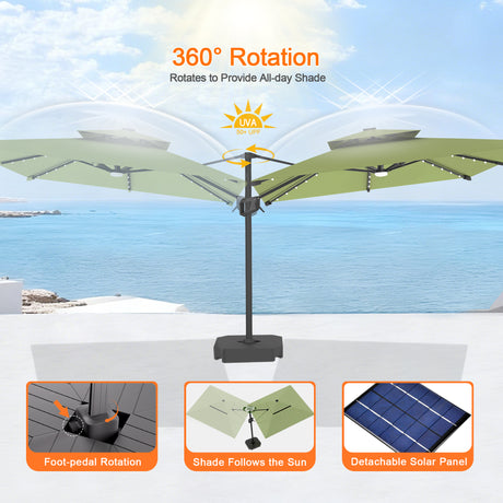 Patioslife Aegis Pro Cantilever Umbrella with Built-In LED Lights and Reinforced Aluminum Ribs and Pole for Patios & Gardens