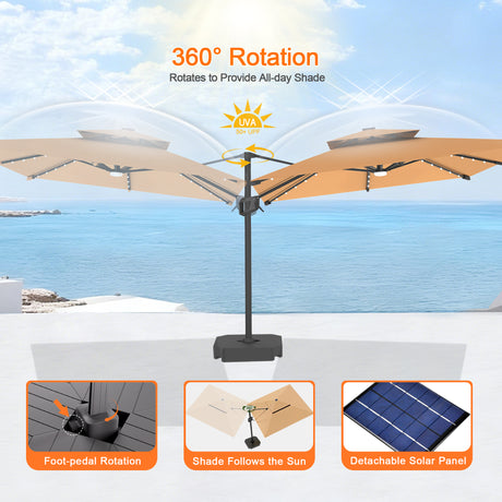 Patioslife Aegis Pro Cantilever Umbrella with Built-In LED Lights and Reinforced Aluminum Ribs and Pole for Patios & Gardens