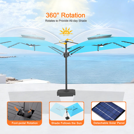 Patioslife Aegis Pro Cantilever Umbrella with Built-In LED Lights and Reinforced Aluminum Ribs and Pole for Patios & Gardens