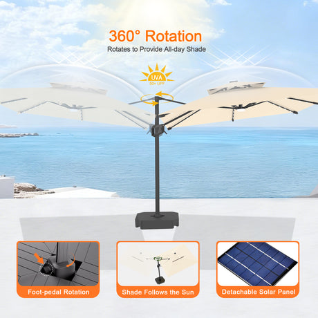 Patioslife Aegis Pro Cantilever Umbrella with Built-In LED Lights and Reinforced Aluminum Ribs and Pole for Patios & Gardens