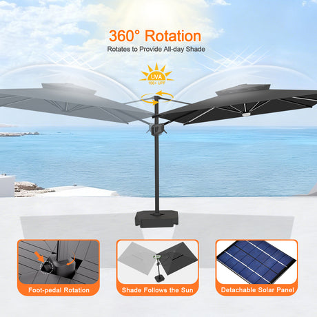Patioslife Aegis Premium Cantilever Umbrella with Built-In LED Strip Lights and Reinforced Aluminum Ribs & Pole for Patios & Gardens