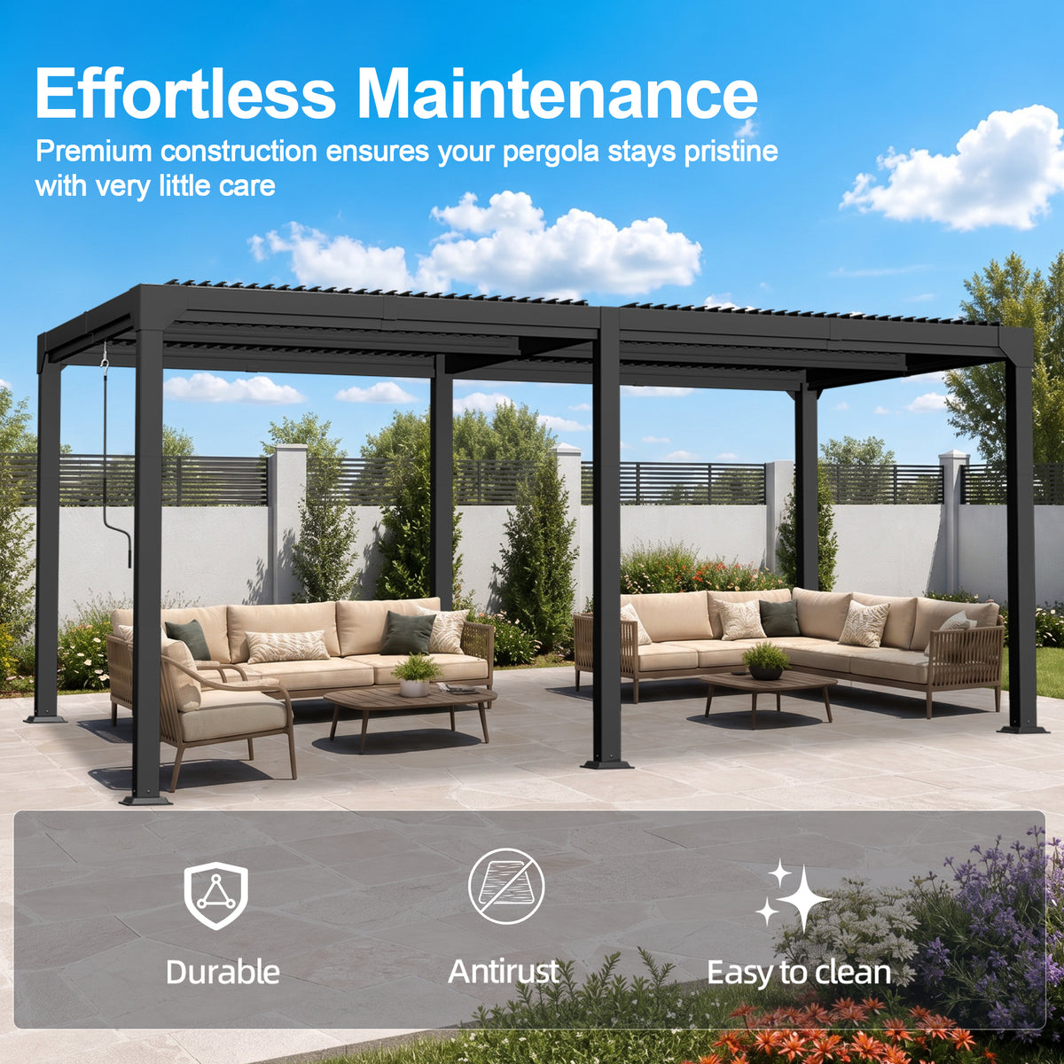 Patioslife Atlantic | Metal Louvered Pergola with Adjustable Roof, Freestanding All-Weather Shelter for Deck, Patio & Poolside