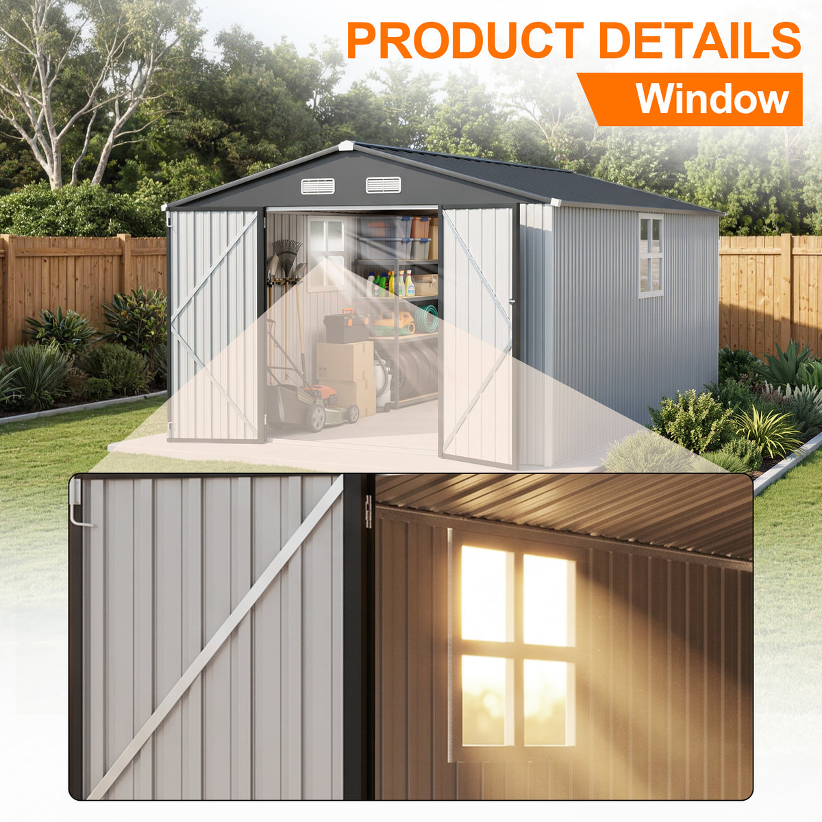 Patioslife YardVault Pro Metal Storage Shed with Window, Galvanized Steel Outdoor Tool Shed