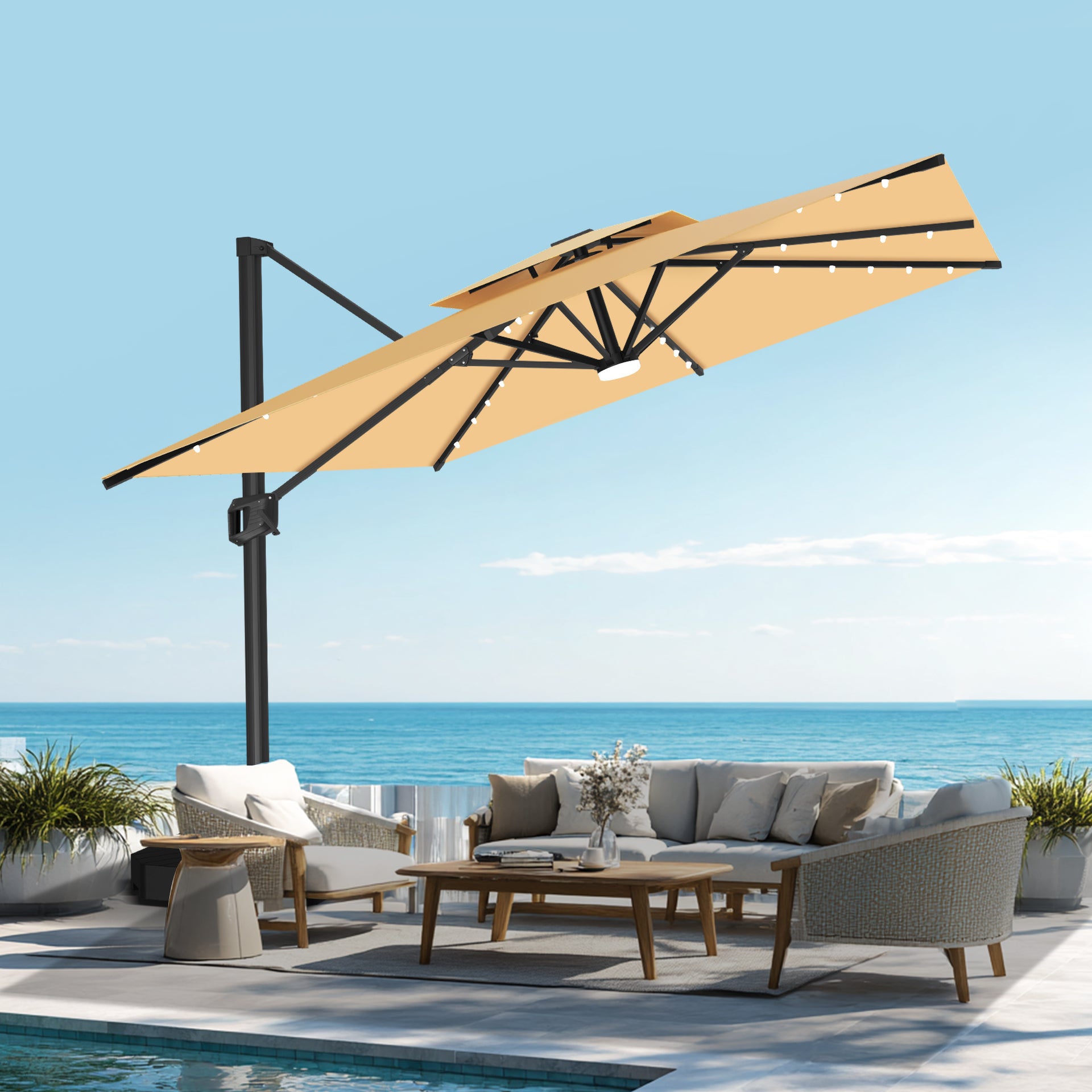 Patioslife Aegis Pro Cantilever Umbrella with Built-In LED Lights and – US-Patioslife