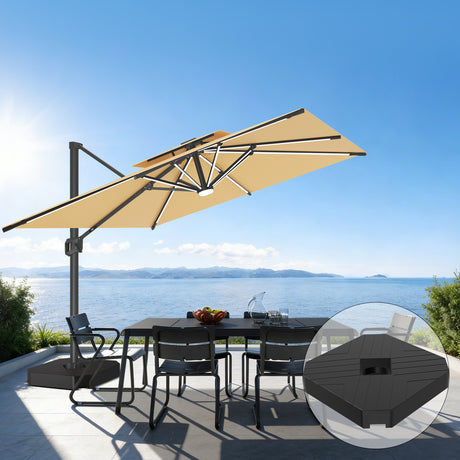 Patioslife 10x13 ft beige cantilever umbrella with LED lights and wheeled base for patio dining shade