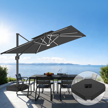 Patioslife 10x13 ft black cantilever umbrella with LED lights and wheeled base for ocean view patio shade