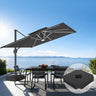 Patioslife 10x13 ft black cantilever umbrella with LED lights and wheeled base for ocean view patio shade