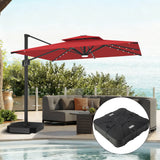 Patioslife 10x13ft burgundy cantilever patio umbrella with LED lights and weighted base for poolside lounge shade
