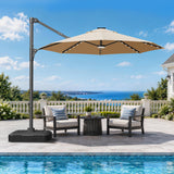 Patioslife Aegis 10ft Round Cantilever Patio Umbrella with solar LED lights | Premium Cover | Large Base