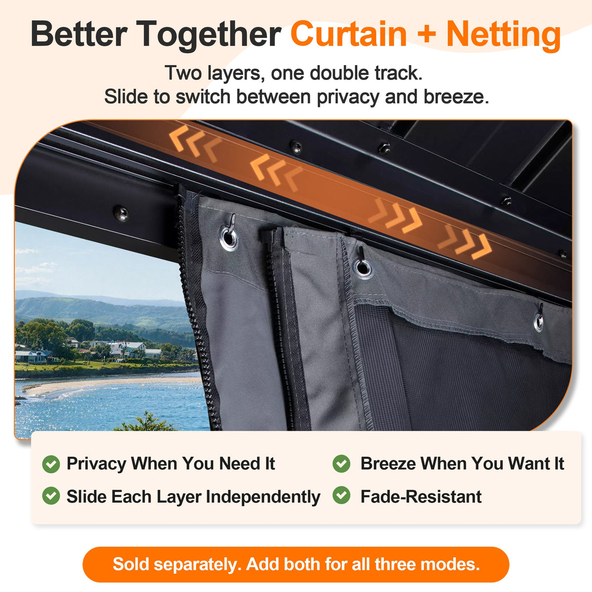 Patioslife Gazebo Replacement Curtain – 350GSM Solid Privacy Panel, Double Track Sliding Curtain for Outdoor Gazebo