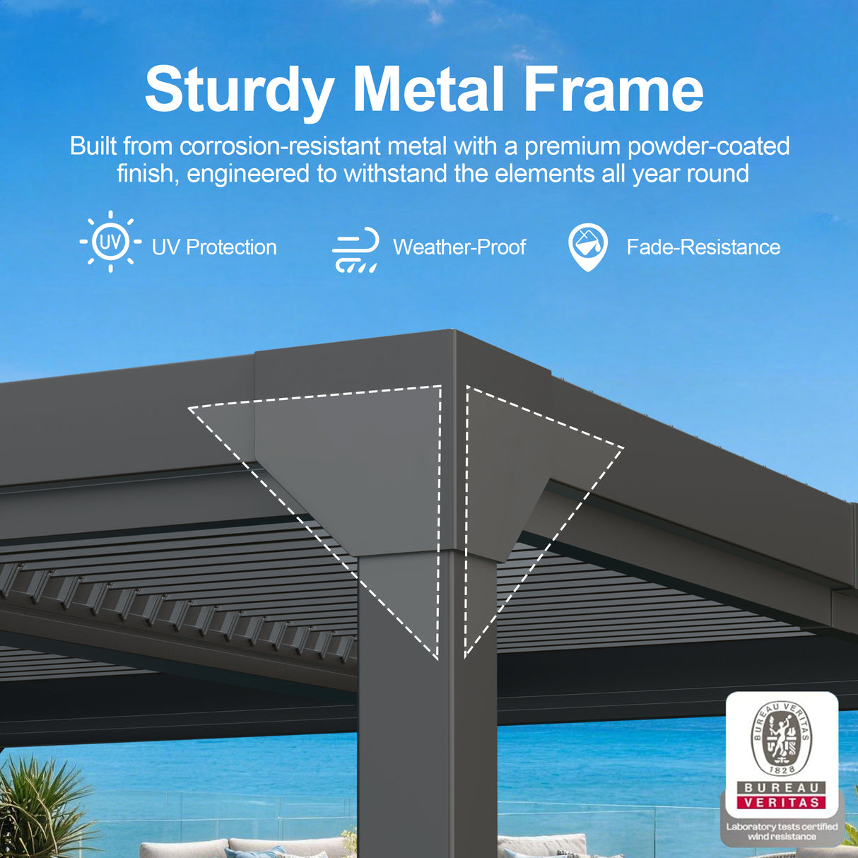 Patioslife Atlantic | Metal Louvered Pergola with Adjustable Roof, Freestanding All-Weather Shelter for Deck, Patio & Poolside