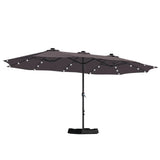 Patioslife 15x9ft coffee double sided patio umbrella with LED lights for outdoor dining and patio shade