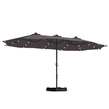 Patioslife 15x9ft coffee double sided patio umbrella with LED lights for outdoor dining and patio shade