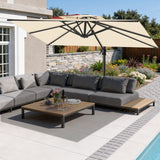 Patioslife 10x13 ft cream cantilever umbrella shading outdoor sectional sofa and coffee table by backyard pool