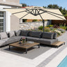 Patioslife 10x13 ft cream cantilever umbrella shading outdoor sectional sofa and coffee table by backyard pool