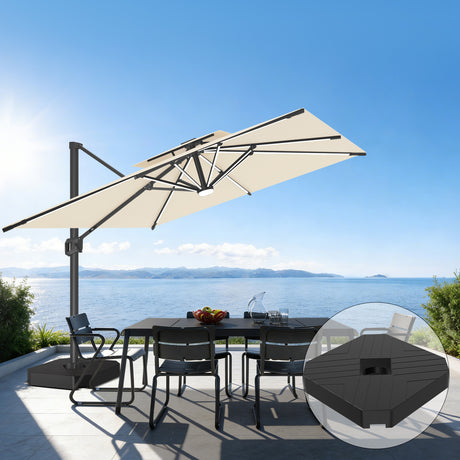 Patioslife 10x13 ft cream cantilever umbrella with LED lights and wheeled base for ocean view patio shade