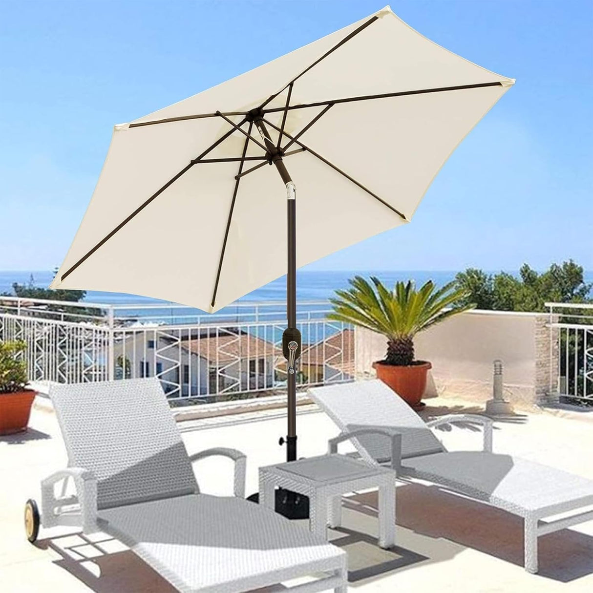 Patioslife 7.5ft creamy white patio umbrella with crank tilt for patio lounge chairs and seaside deck shade