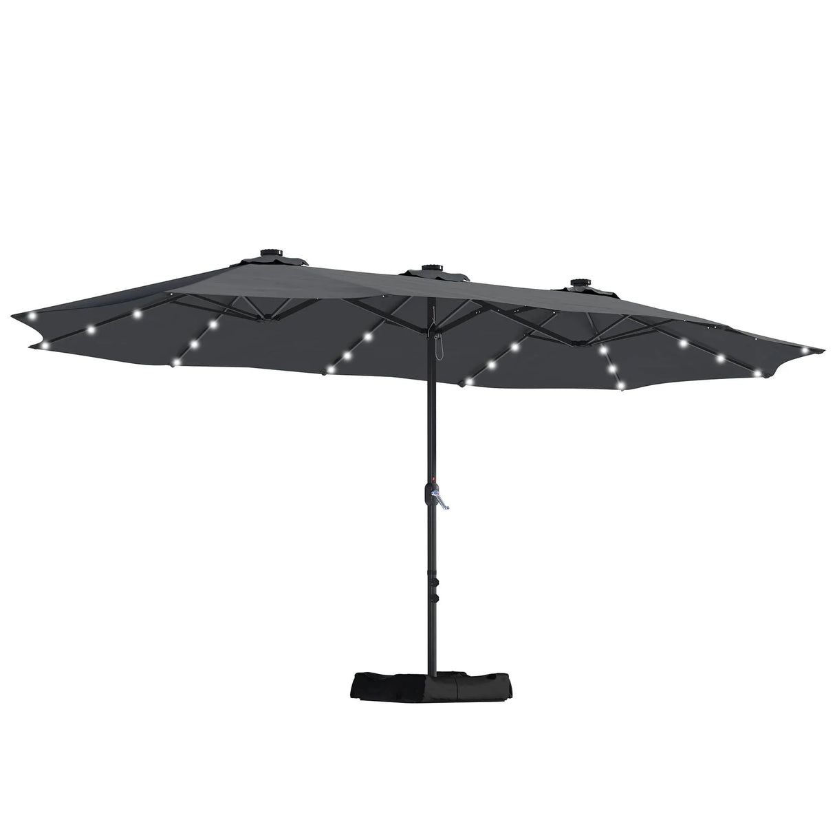 Patioslife 15x9ft dark grey double sided patio umbrella with LED lights for backyard and deck shade