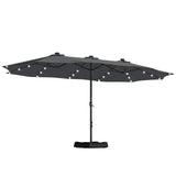 Patioslife 15x9ft dark grey double sided patio umbrella with LED lights for backyard and deck shade