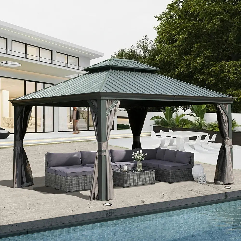 Hardtop Gazebo Dark Gray with Drainage Gutters