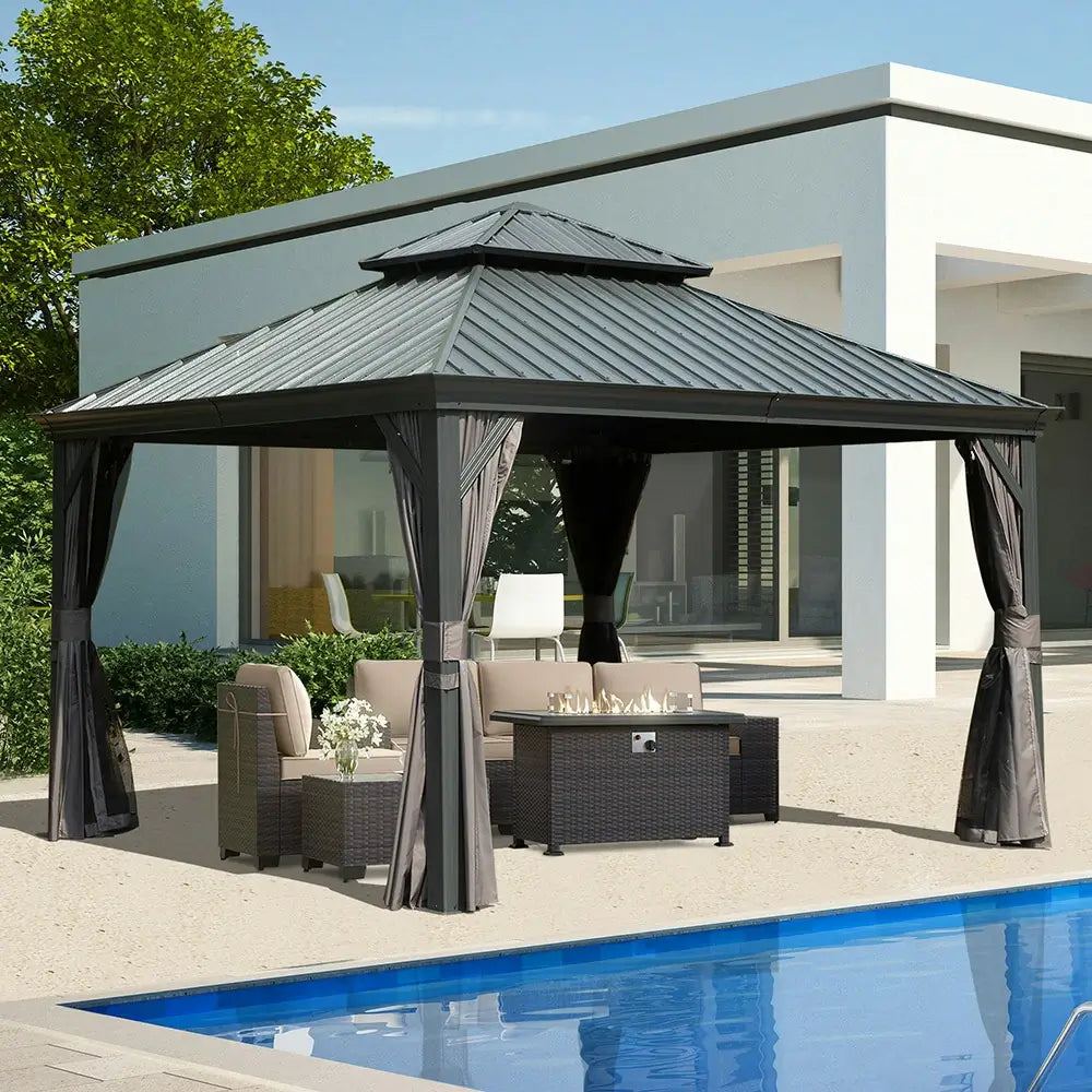 Hardtop Gazebo Dark Gray with Drainage Gutters