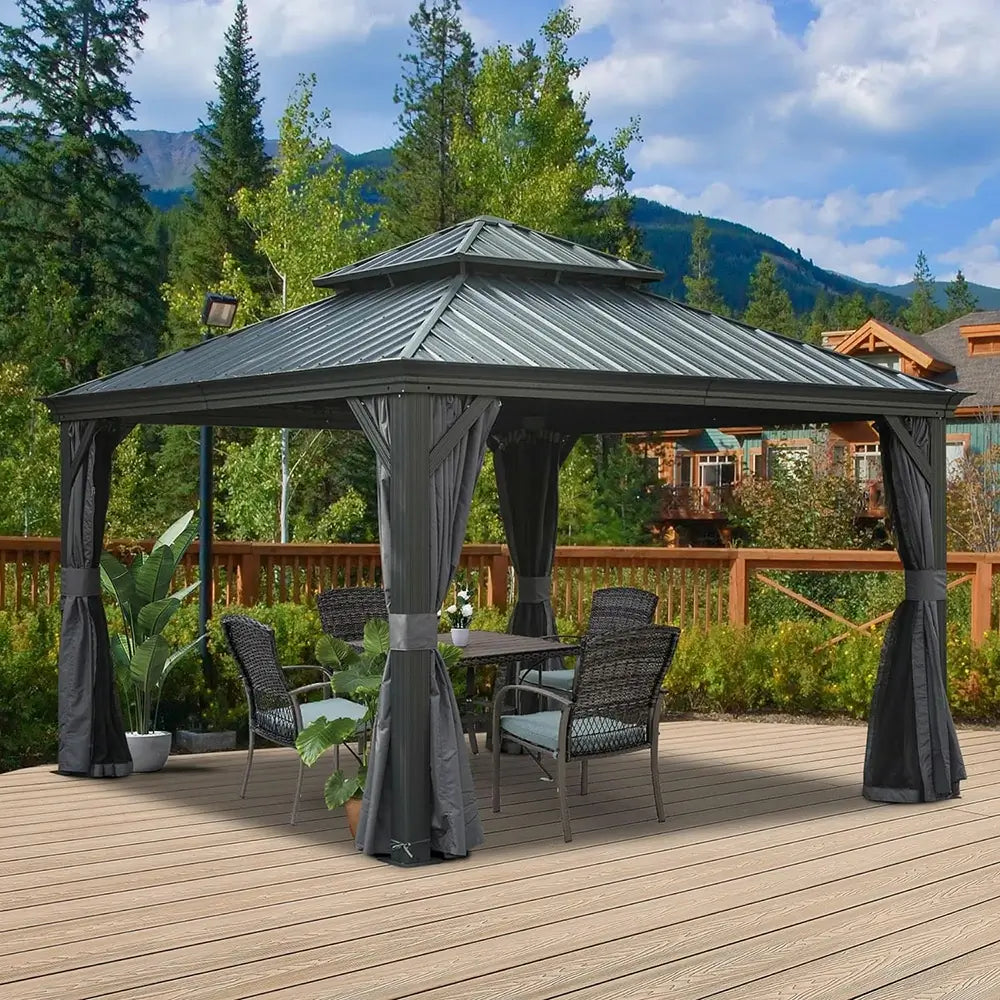 Hardtop Gazebo Dark Gray with Drainage Gutters