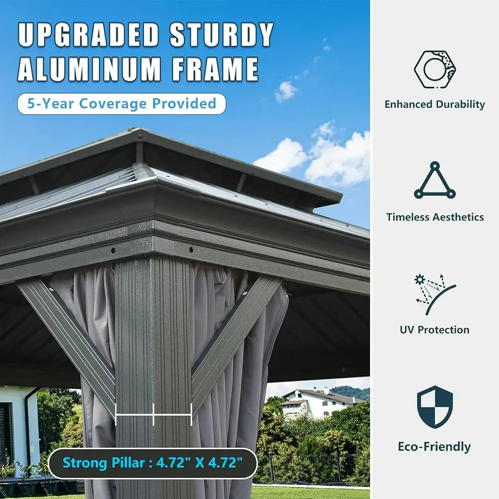 Hardtop Gazebo Dark Gray with Drainage Gutters