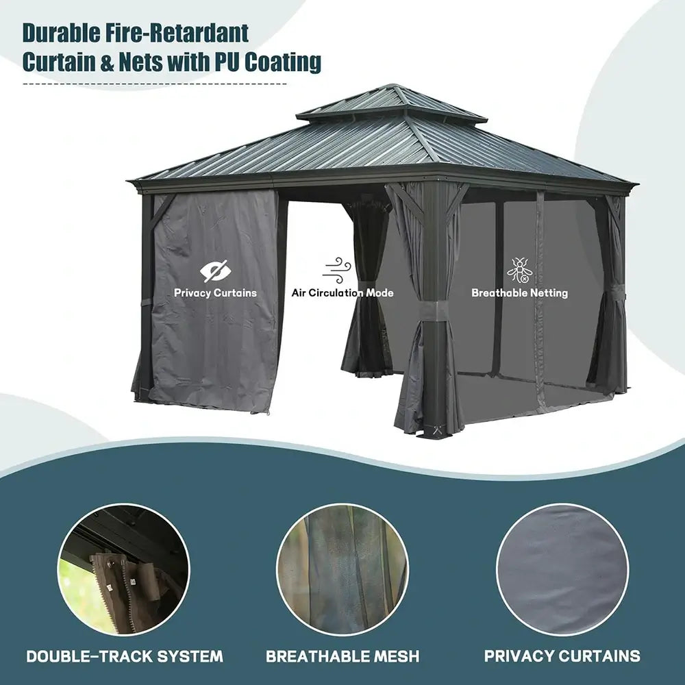 Hardtop Gazebo Dark Gray with Drainage Gutters