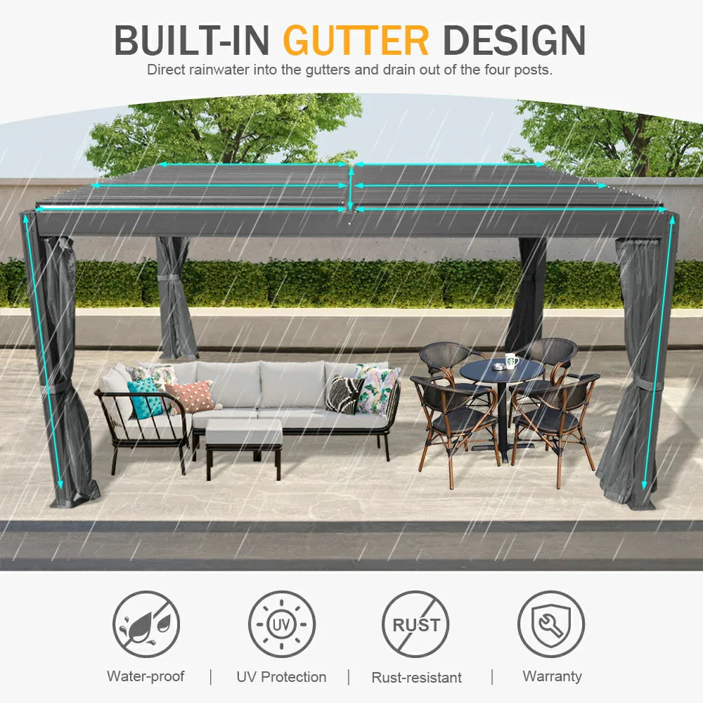 Patioslife Aluminum Louvered Pergola - Gray