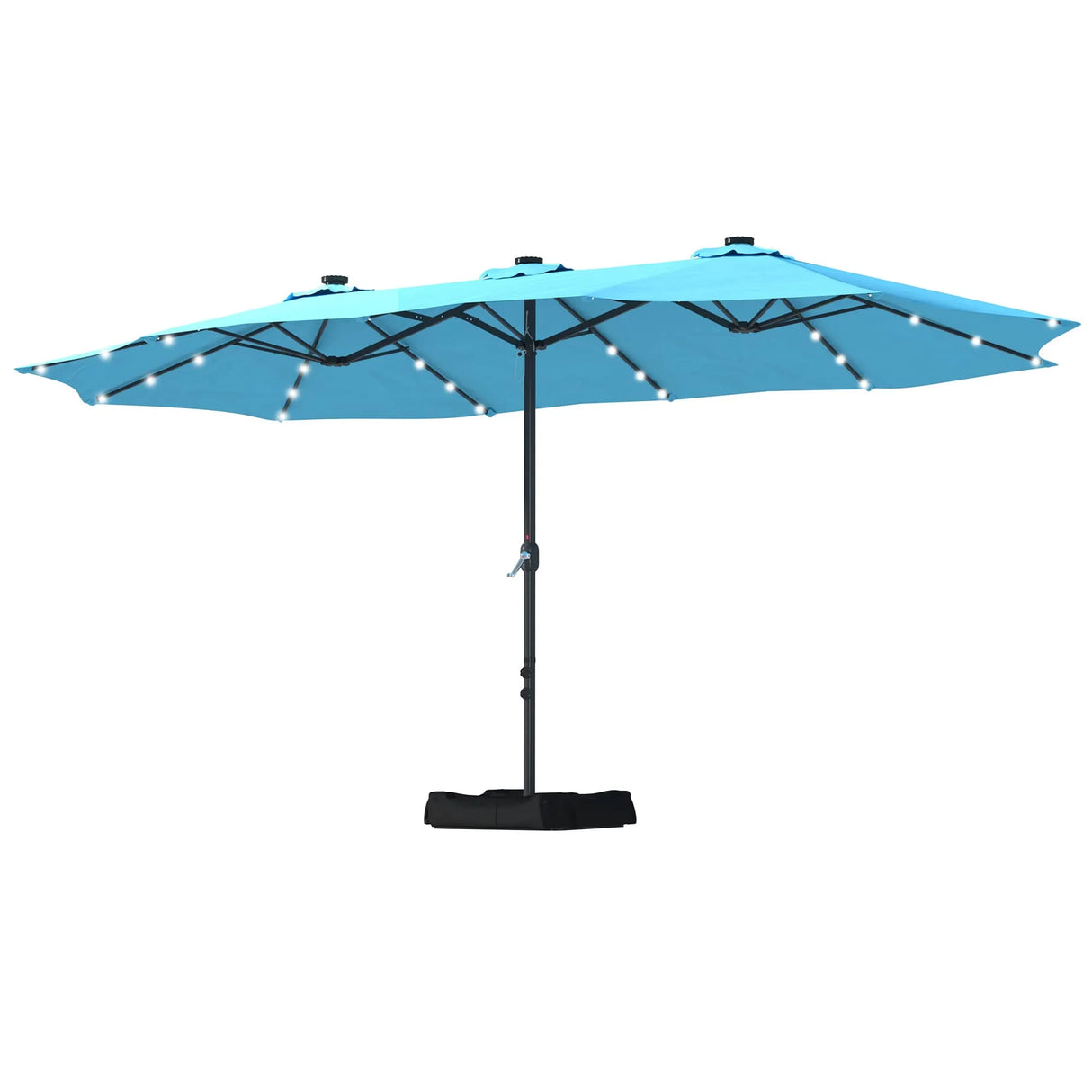 Patioslife 15x9ft turquoise double sided patio umbrella with LED lights and base for outdoor patio use