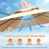 Patioslife beige cantilever umbrella double top vent for airflow wind stability and cooler shade