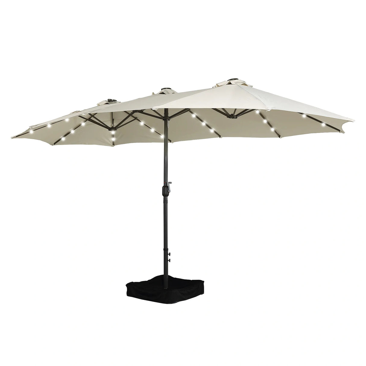 Patioslife 15x9ft beige double sided patio umbrella with LED lights and weighted base for patio shade