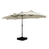 Patioslife 15x9ft beige double sided patio umbrella with LED lights and weighted base for patio shade