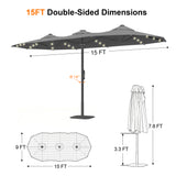 Patioslife Aegis Premium Motorized Double-Sided Patio Umbrella — Remote Control, UPF 50+, Solar LED & Windproof Frame