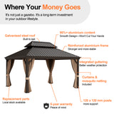 Patioslife Haven Luxury Hardtop Gazebo with 4.7” x 4.7” Reinforced Aluminum Posts, Built-In Drainage Gutters, Curtains & Netting for Patios & Backyards