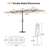 Patioslife Aegis Premium Motorized Double-Sided Patio Umbrella — Remote Control, UPF 50+, Solar LED & Windproof Frame