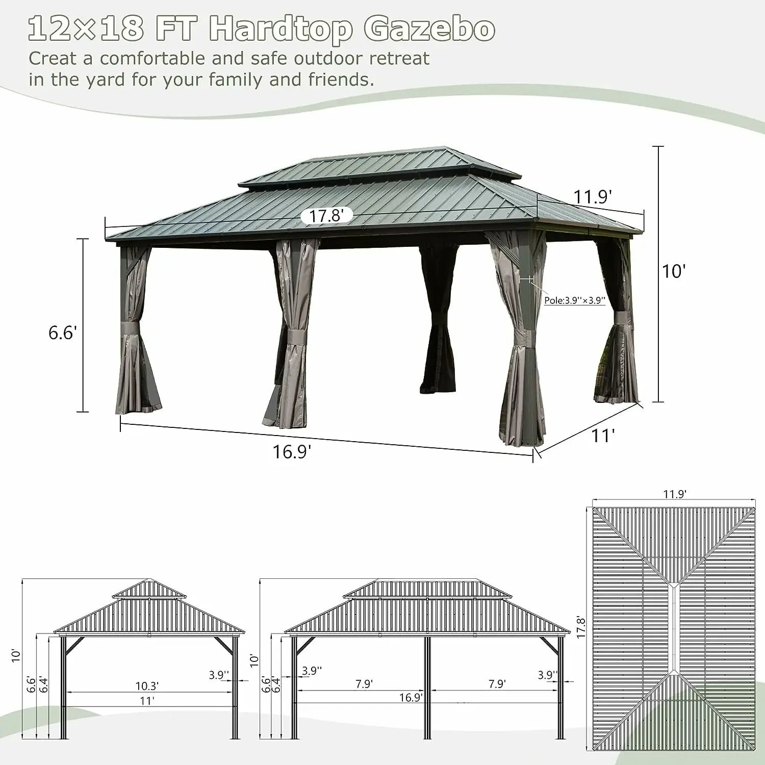 Hardtop Gazebo Classic W/ Netting & Curtain