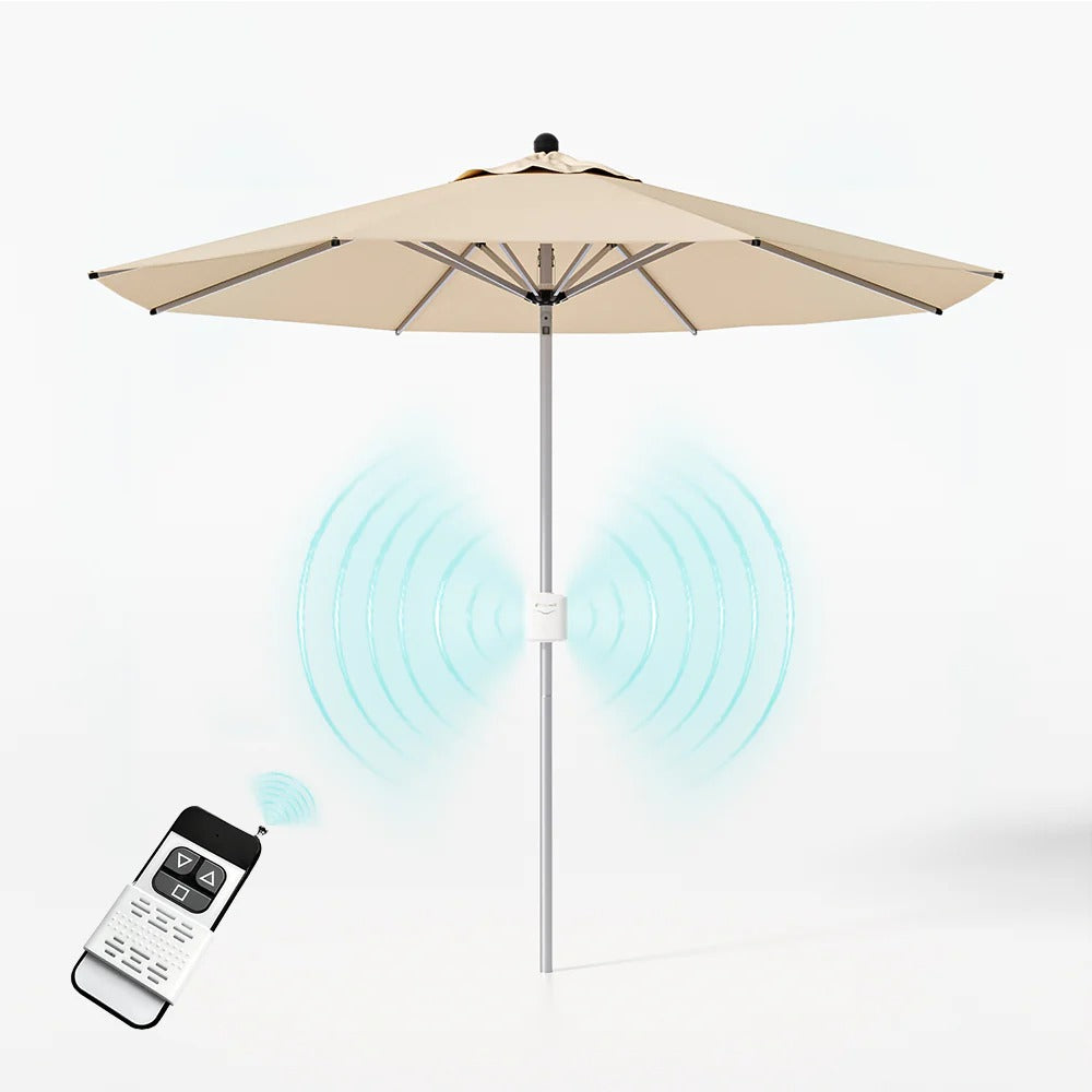 9ft Motorized Patio Umbrella – Remote Control, Easy Tilt Adjustment & Optional Base for Garden, Deck or Poolside Shade