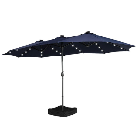 Patioslife 15x9ft navy blue double sided patio umbrella with LED lights for outdoor patio and garden shade