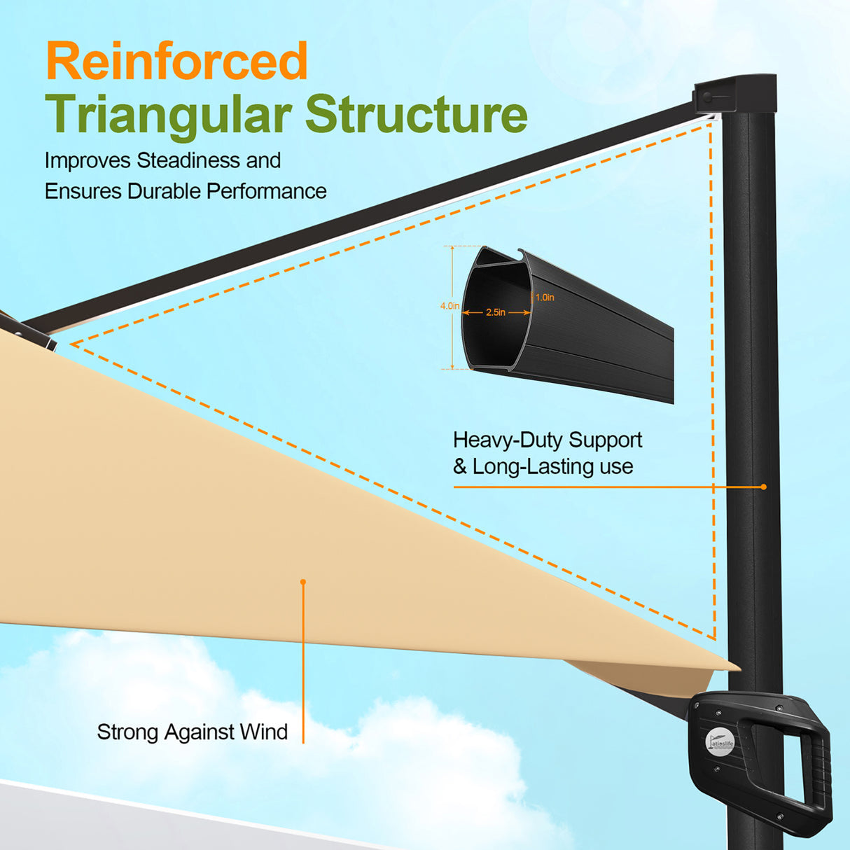 Patioslife Aegis Pro™ Cantilever Umbrella with LED Lights, Fibreglass Ribs & Powder-Coated Aluminium Pole — Perfect for Garden & Patio