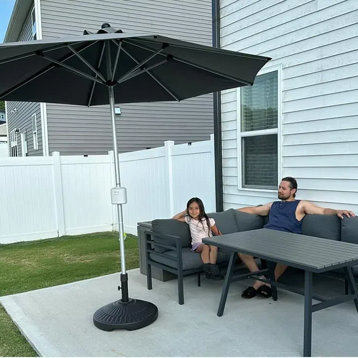 9ft Motorized Patio Umbrella – Remote Control, Easy Tilt Adjustment & Optional Base for Garden, Deck or Poolside Shade
