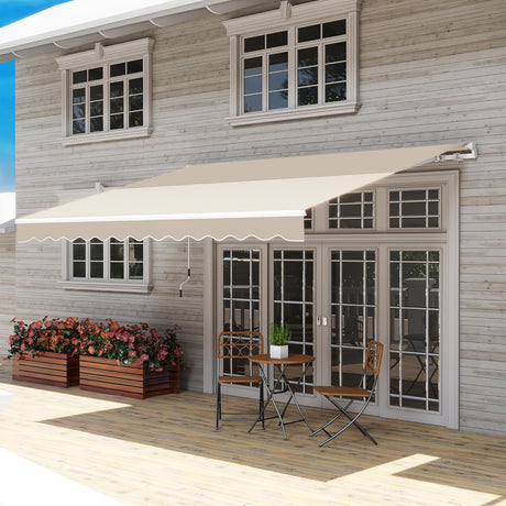 Patioslife 12'x10' Retractable Awning, Beige Manual Crank Patio Awning with UV-Resistant Water-Repellent Canopy for Balcony Deck